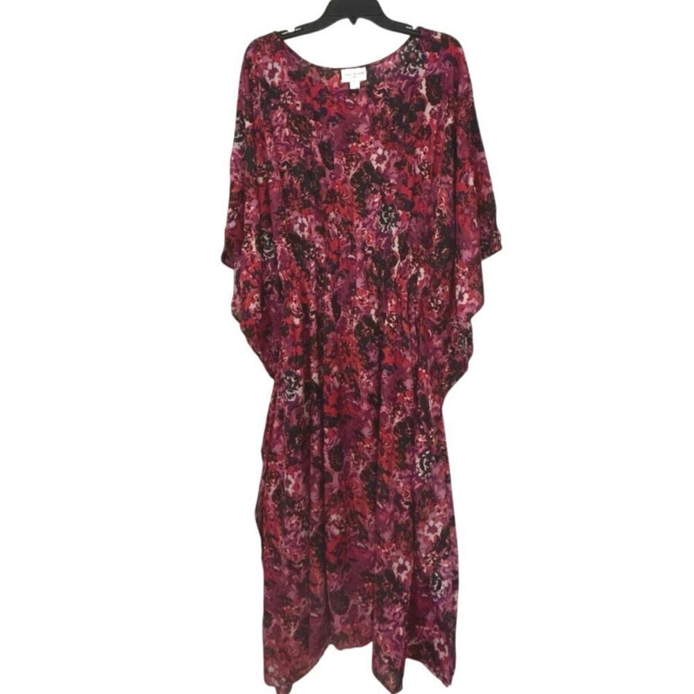 Miss Lavish Red & Pink Floral Midi Kaftan Swim Cover Up Dress Size 3X New
